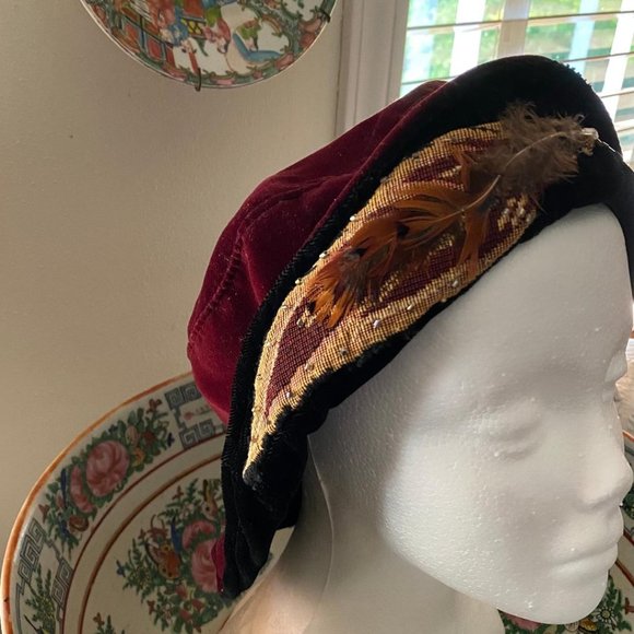 Artisan Handcrafted Rich Burgundy Velveteen Slouchy Hat main image 7
